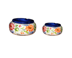 Cinzeiro de água em faiança pintado à mão motivo flor multicolor